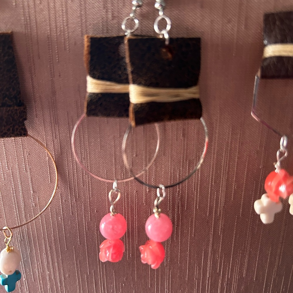 Pink Beaded Hoop Earrings